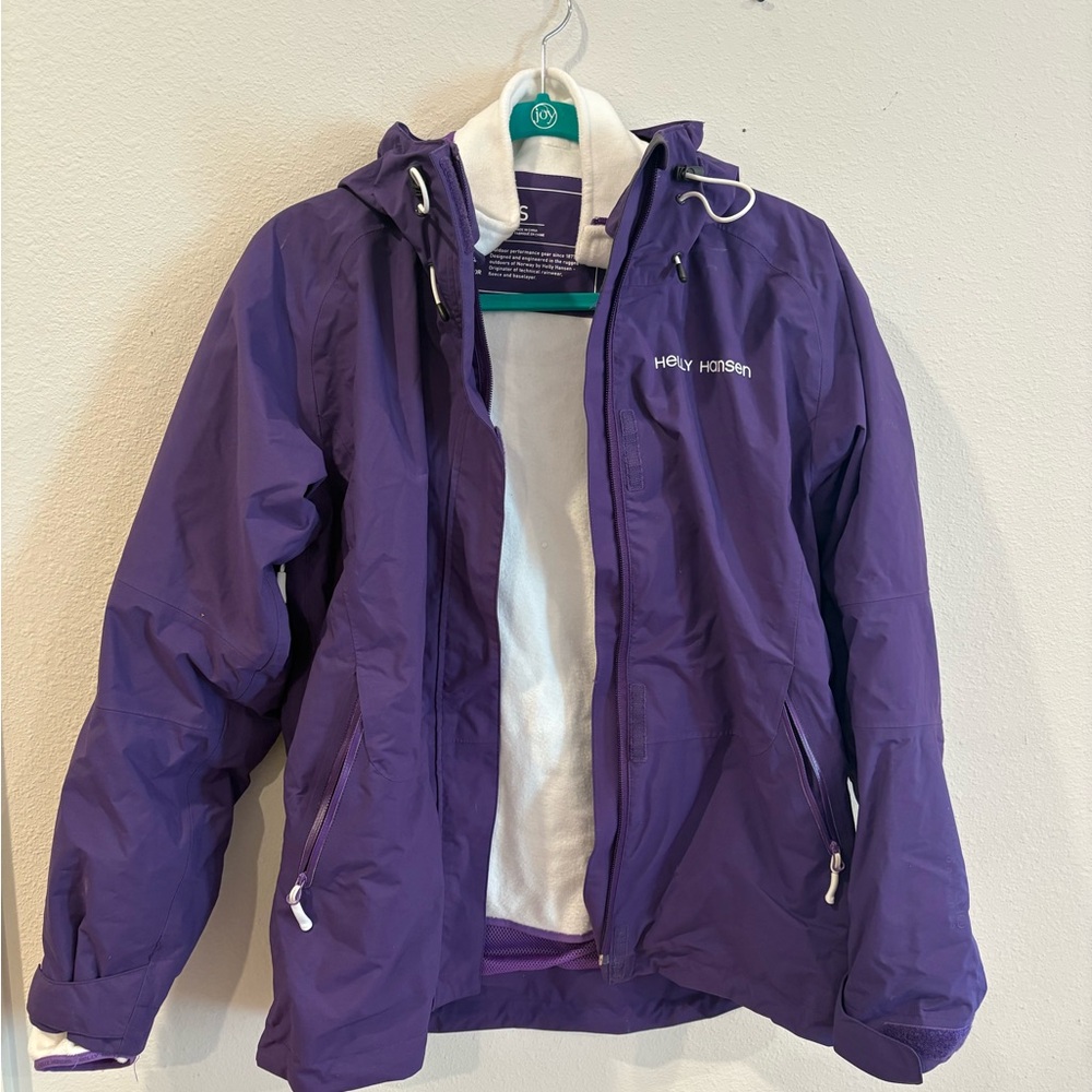 Helly Hansen Purple Hooded Rain Jacket with White Lining
